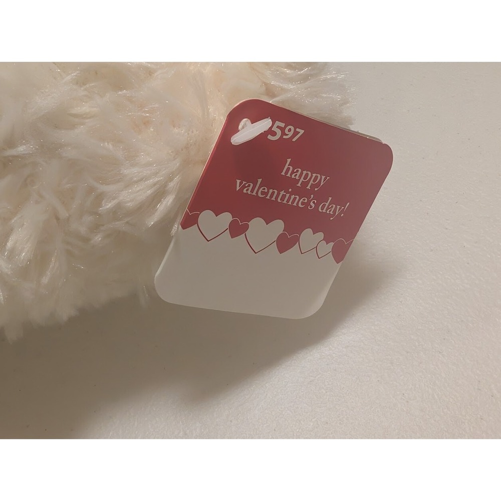 White Plush Teddy Bear 14" Soft Fuzzy Fur Red Bandana Valentine's Day - Picture 4 of 4